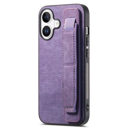 

For iPhone 16 Plus Retro Wristband Holder Leather Back Phone Case(Purple)