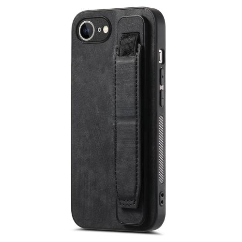 

For iPhone 16e Retro Wristband Holder Leather Back Phone Case(Black)