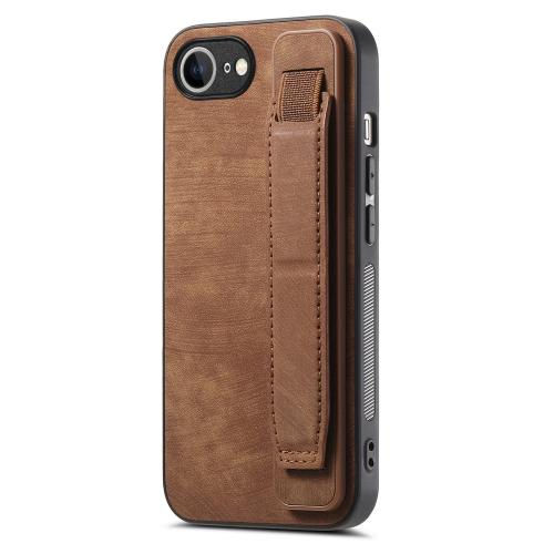 

For iPhone 16e Retro Wristband Holder Leather Back Phone Case(Brown)
