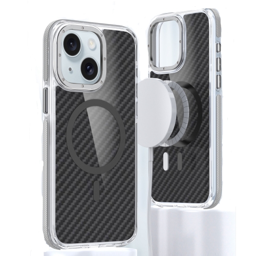 

For iPhone 15 Plus Magsafe Dual-Color Carbon Fiber Phone Case(Grey)