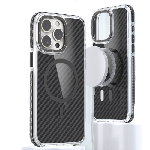 

For iPhone 14 Pro Max Magsafe Dual-Color Carbon Fiber Phone Case(Black)