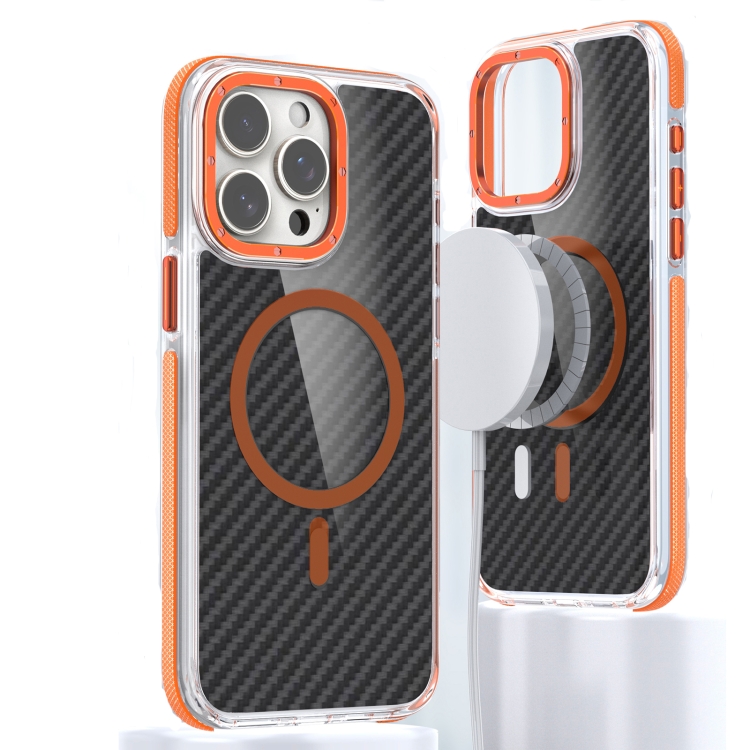

For iPhone 13 Pro Max Magsafe Dual-Color Carbon Fiber Phone Case(Orange)