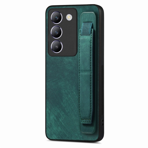 For vivo Y100 IDN Retro Wristband Holder Leather Back Phone Case(Green)