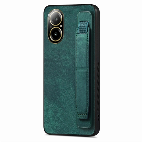 

For Realme C67 4G Retro Wristband Holder Leather Back Phone Case(Green)