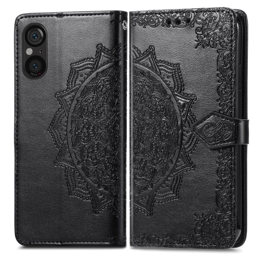 

For Sony Xperia 5 V Mandala Flower Embossed Leather Phone Case(Black)