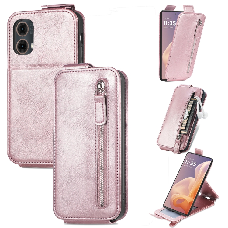 

For Motorola Moto G85 Zipper Wallet Vertical Flip Leather Phone Case(Pink)
