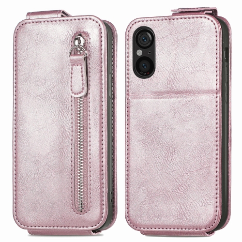 

For Sony Xperia 5 V Zipper Wallet Vertical Flip Leather Phone Case(Pink)