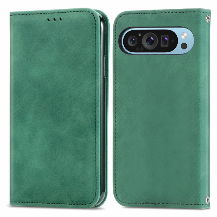

For Google Pixel 9 Pro XL Retro Skin Feel Magnetic Flip Leather Phone Case(Green)