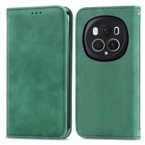

For Honor Magic6 Pro Retro Skin Feel Magnetic Flip Leather Phone Case(Green)