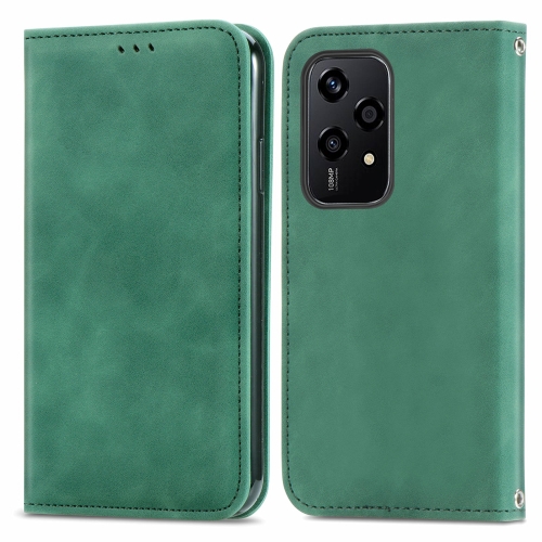 

For Honor 200 Lite Global Retro Skin Feel Magnetic Flip Leather Phone Case(Green)