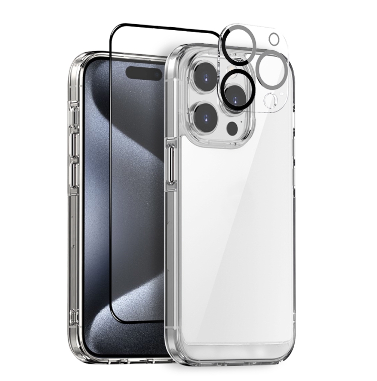 

For iPhone 15 Pro Max NORTHJO 3 in 1 Clear Phone Case with Screen Film + Rear Lens Film