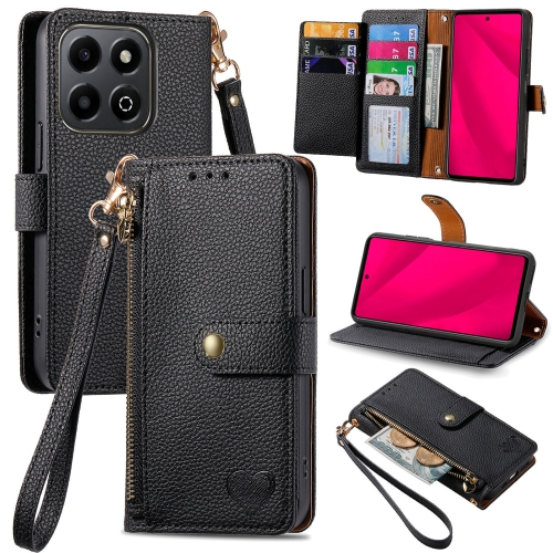 

For Honor 200 Smart Love Zipper Lanyard Leather Phone Case(Black)