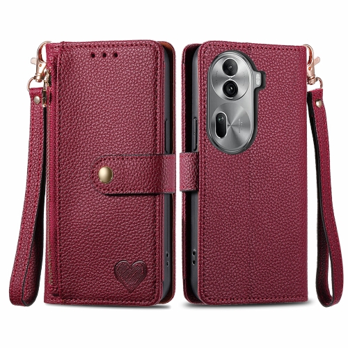 

For OPPO Reno11 Pro 5G Global Love Zipper Lanyard Leather Phone Case(Red)