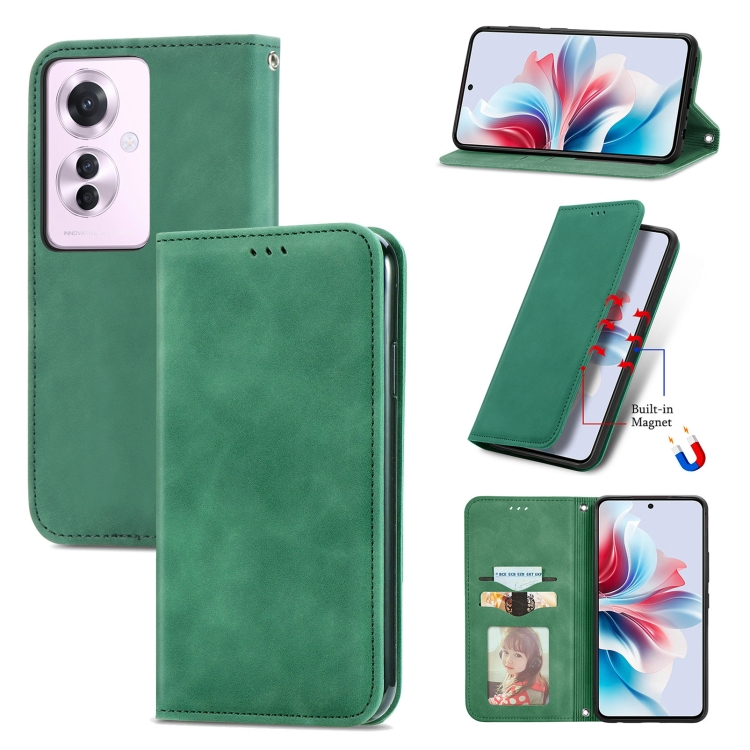 

For OPPO Reno11 F 5G Retro Skin Feel Magnetic Flip Leather Phone Case(Green)