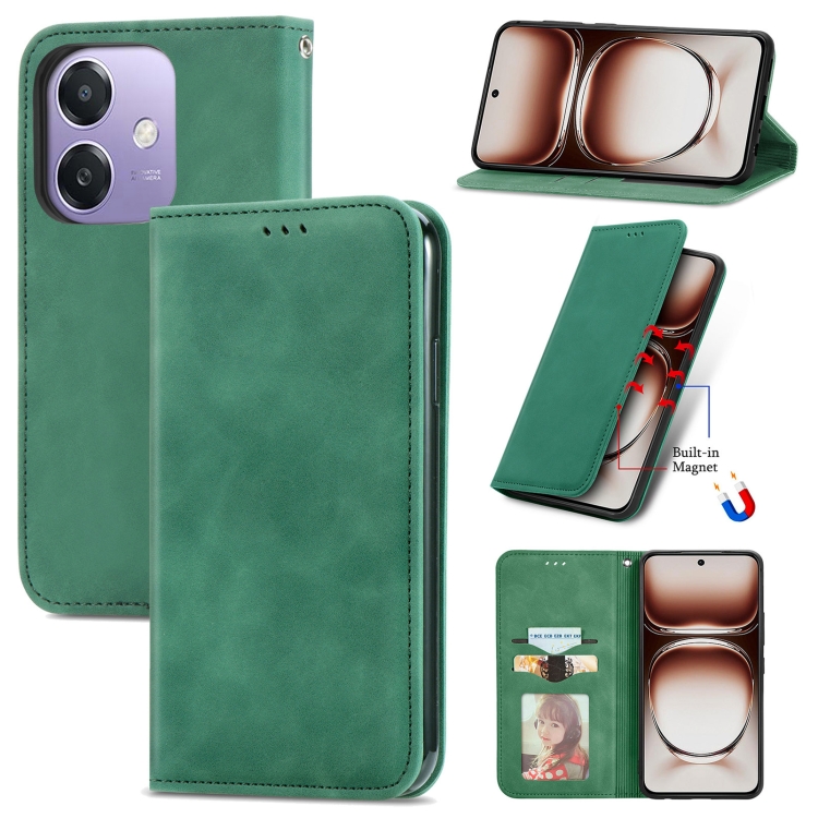 

For OPPO A3X Retro Skin Feel Magnetic Flip Leather Phone Case(Green)