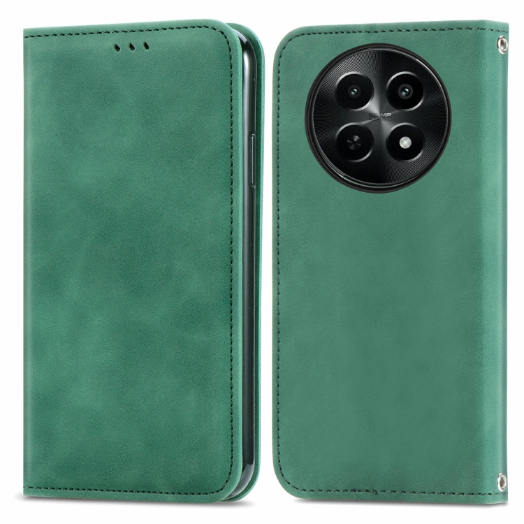 

For Realme 12 Retro Skin Feel Magnetic Flip Leather Phone Case(Green)