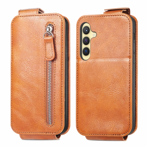 

For Samsung Galaxy S24 5G Zipper Wallet Vertical Flip Leather Phone Case(Brown)