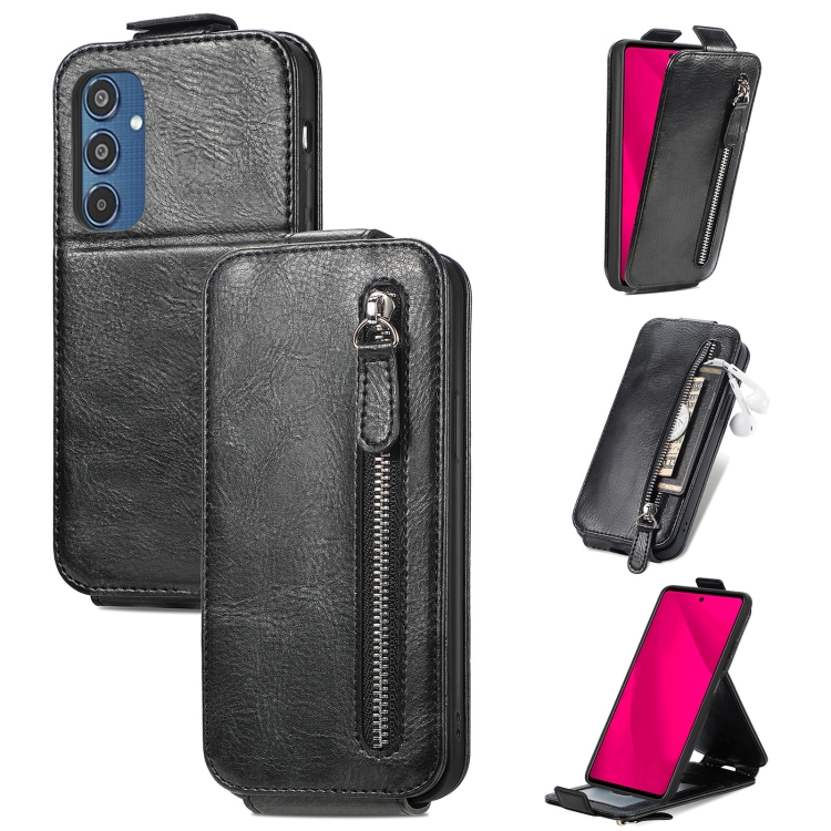 

For Samsung Galaxy M35 Zipper Wallet Vertical Flip Leather Phone Case(Black)