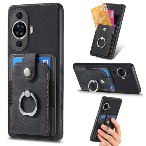 

For Huawei nova 11 Retro Skin-feel Ring Card Wallet Phone Case(Black)