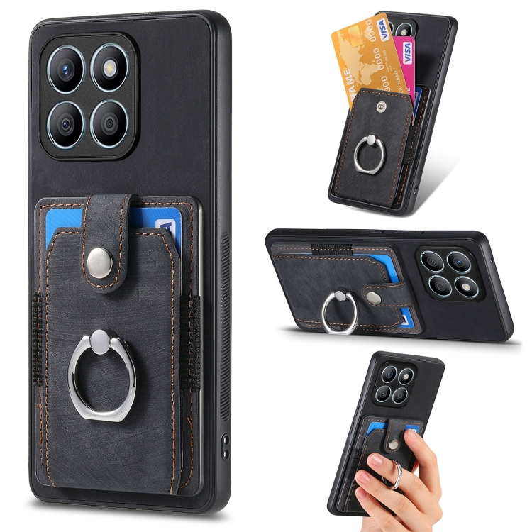 

For Honor X8b Retro Skin-feel Ring Card Wallet Phone Case(Black)