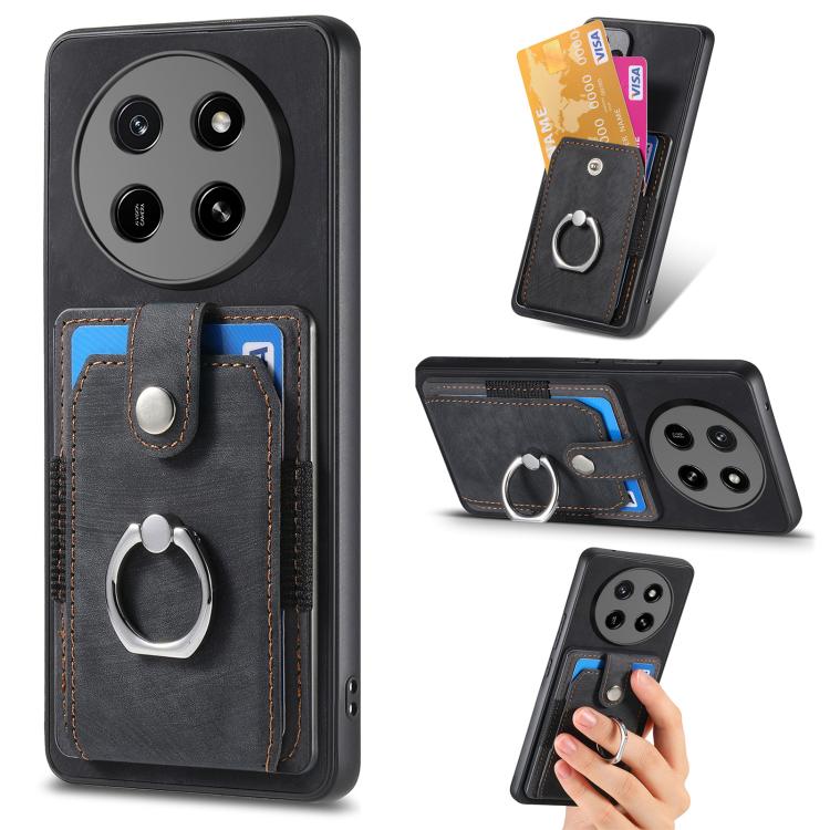 For Honor X80 Pro Max 5G Retro Skin-feel Ring Card Wallet Phone Case(Black)