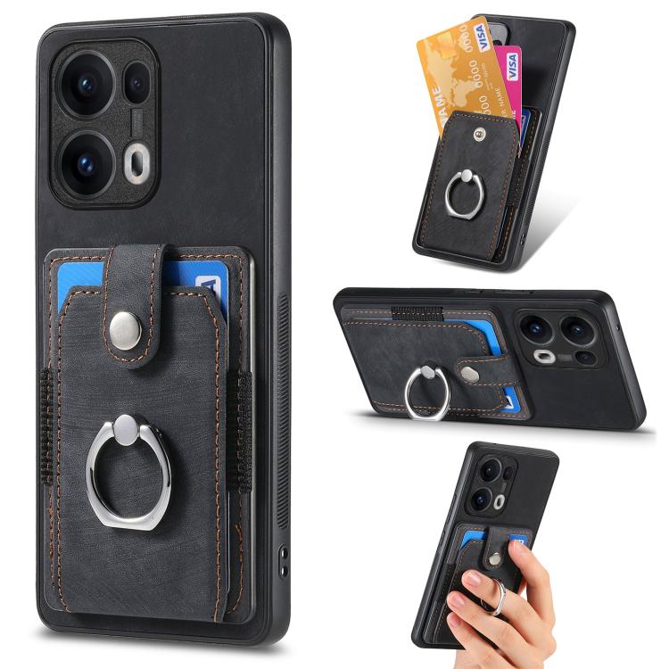 

For OPPO Reno13 Pro Retro Skin-feel Ring Card Wallet Phone Case(Black)