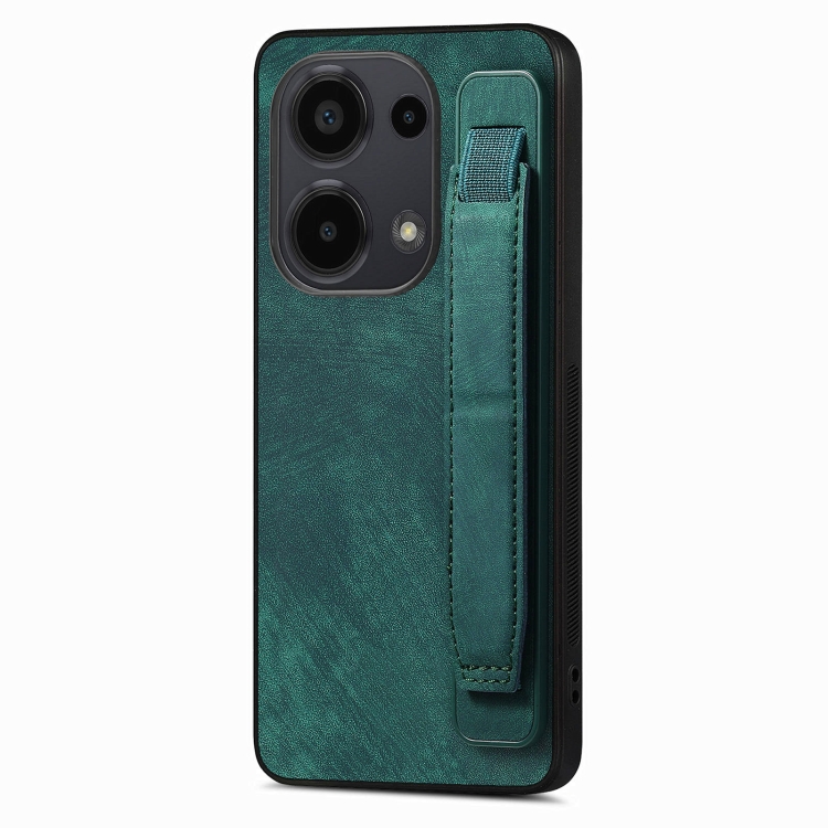 

For Xiaomi Redmi Note 13 Pro 4G Retro Wristband Holder Leather Back Phone Case(Green)