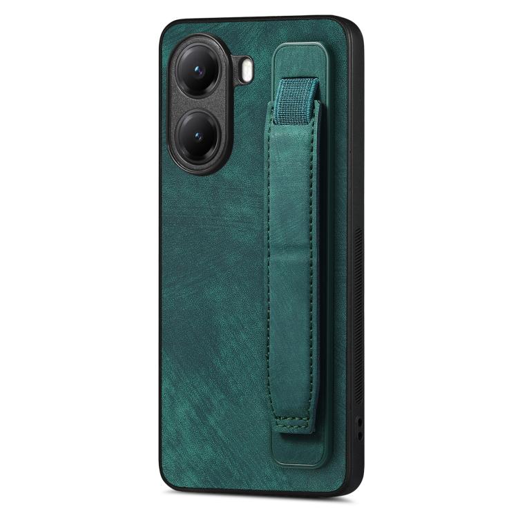 

For Redmi Turbo 4 Retro Wristband Holder Leather Back Phone Case(Green)