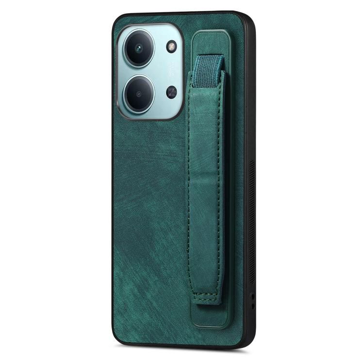 

For Redmi 15C 5G / 4G Glodal 171mm Retro Wristband Holder Leather Back Phone Case(Green)