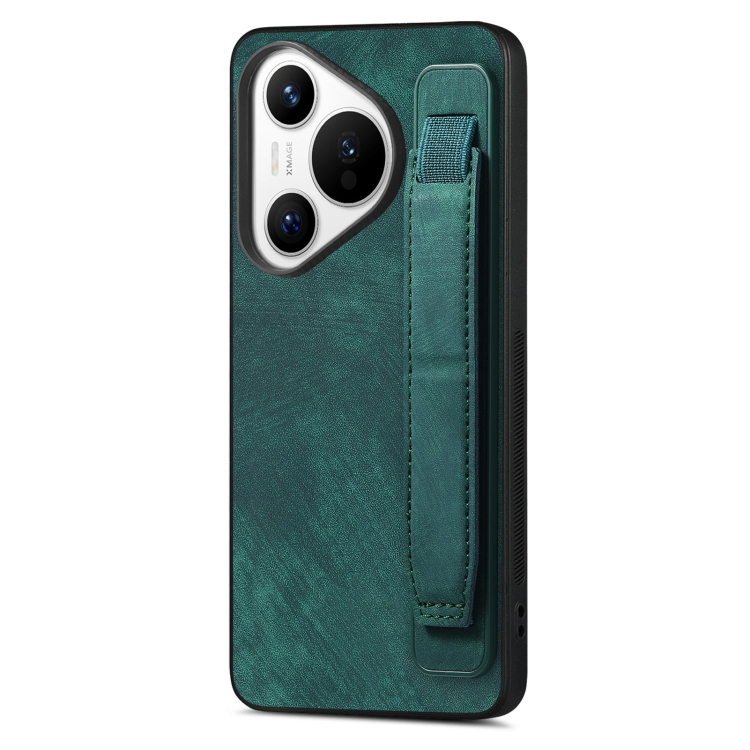 

For Huawei Pura 70 Pro+ Retro Wristband Holder Leather Back Phone Case(Green)