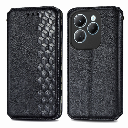 

For Infinix Hot 40 Pro Cubic Grid Pressed Magnetic Leather Phone Case(Black)