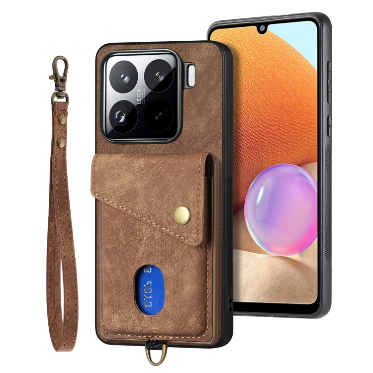 

For Xiaomi 15 Retro Card Wallet Fold Leather Phone Case with Strap(Brown)