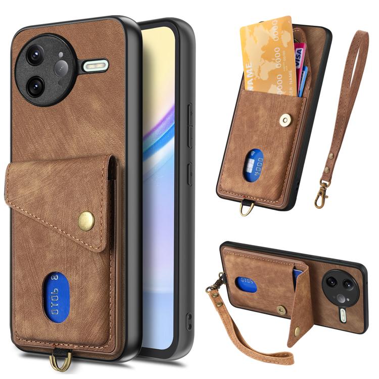 

For Redmi K80 Pro / Poco F7 Ultra Retro Card Wallet Fold Leather Phone Case with Strap(Brown)