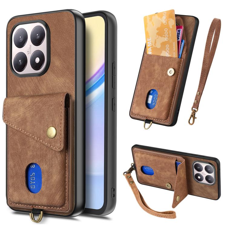 

For Xiaomi 15T Retro Card Wallet Fold Leather Phone Case with Strap(Brown)