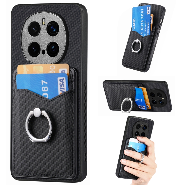 

For Honor Magic7 Pro Carbon Fiber Card Wallet Ring Phone Case(Black)