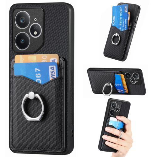 

For Realme Neo7 Carbon fiber Card Wallet Ring Phone Case(Black)