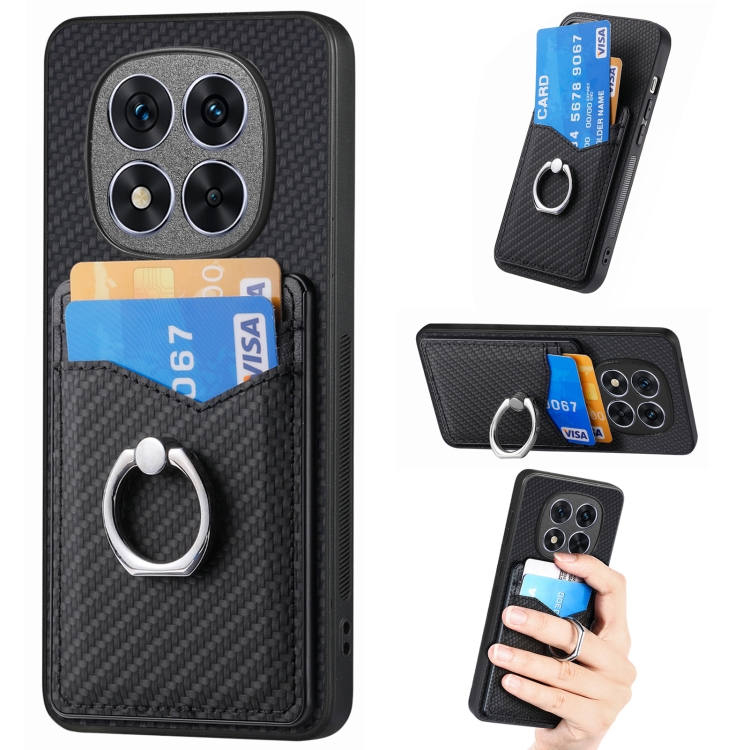 

For Redmi Note 14 Pro 5G Carbon Fiber Card Wallet Ring Phone Case(Black)