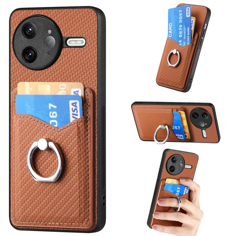 

For Redmi K80 / Poco F7 Pro Carbon Fiber Card Wallet Ring Phone Case(Brown)