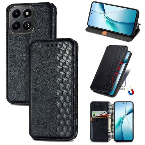 

For Honor 200 Smart Cubic Grid Pressed Magnetic Leather Phone Case(Black)