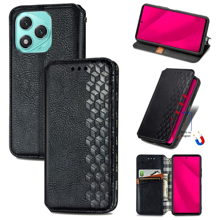 

For Honor 400 Lite Cubic Grid Pressed Magnetic Leather Phone Case(Black)