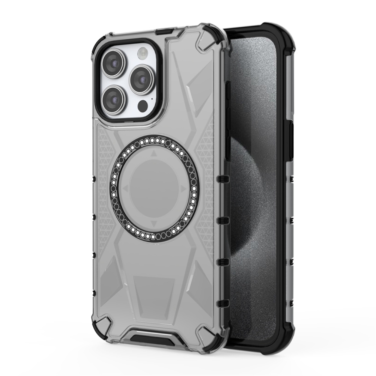 

For iPhone 15 Pro Max MagSafe Armor Holder PC Hybrid TPU Phone Case(Black)