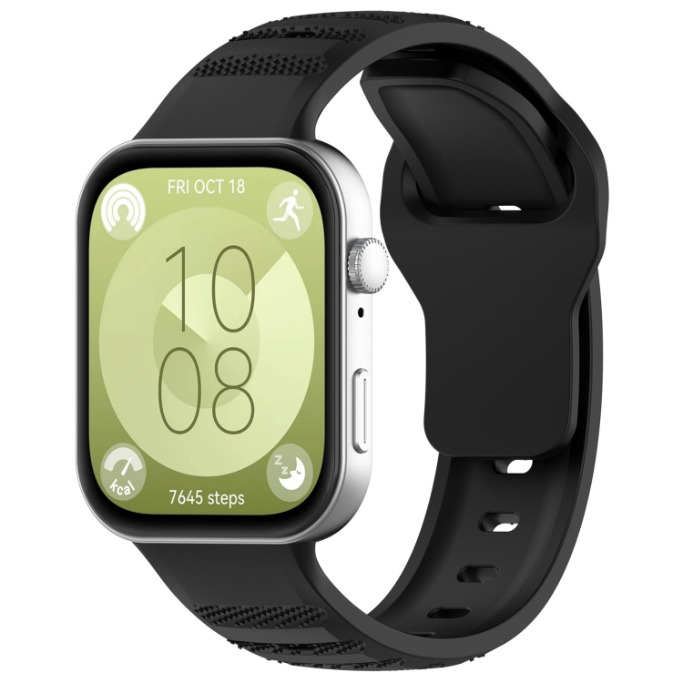 Đối với Huawei Watch Fit Dây đeo đồng hồ thể thao bằng silicon có kết cấu  gợn sóng (Màu đen)