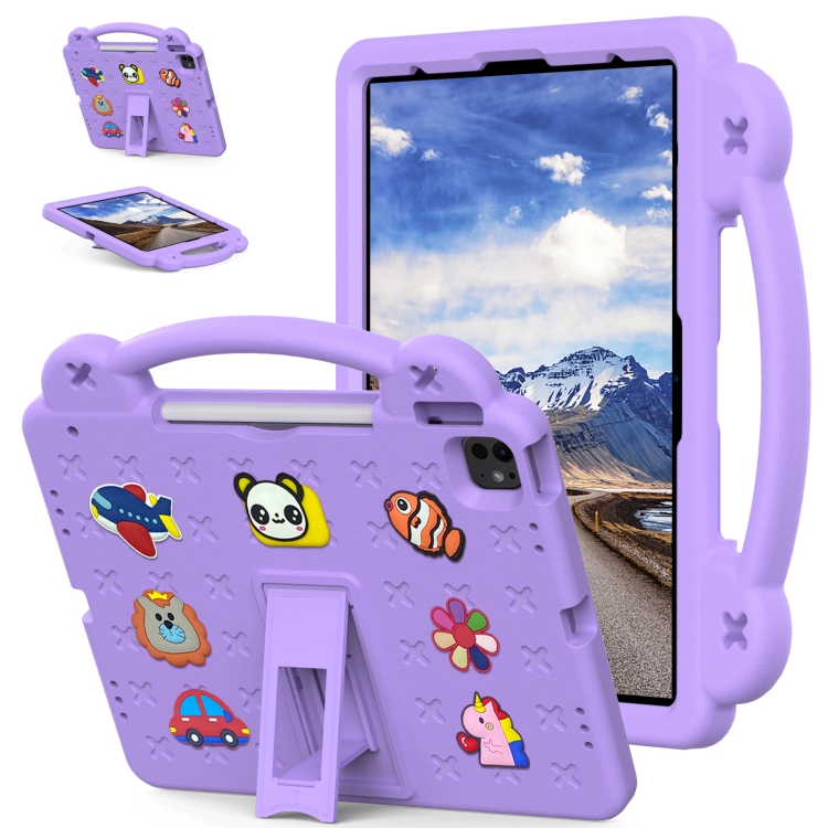 

For iPad Pro 13 2024 Handle Kickstand Children EVA Shockproof Tablet Case(Light Purple)