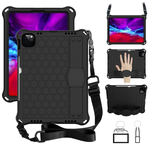 

For iPad Pro 11 2024 Honeycomb EVA Hybrid PC Tablet Case with Strap(Black+Black)