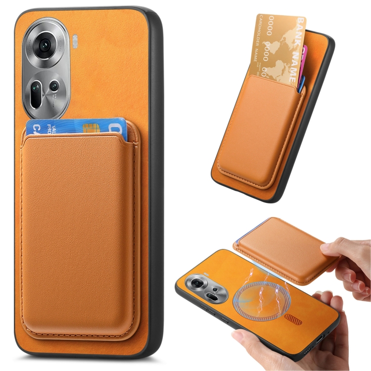 

For OPPO Reno11 Global Retro Magsafe Card Bag PU Back Cover Phone Case(Yellow)