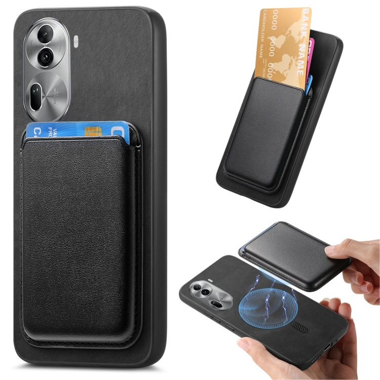

For OPPO Reno11 Pro 5G Global Retro Magsafe Card Bag PU Back Cover Phone Case(Black)