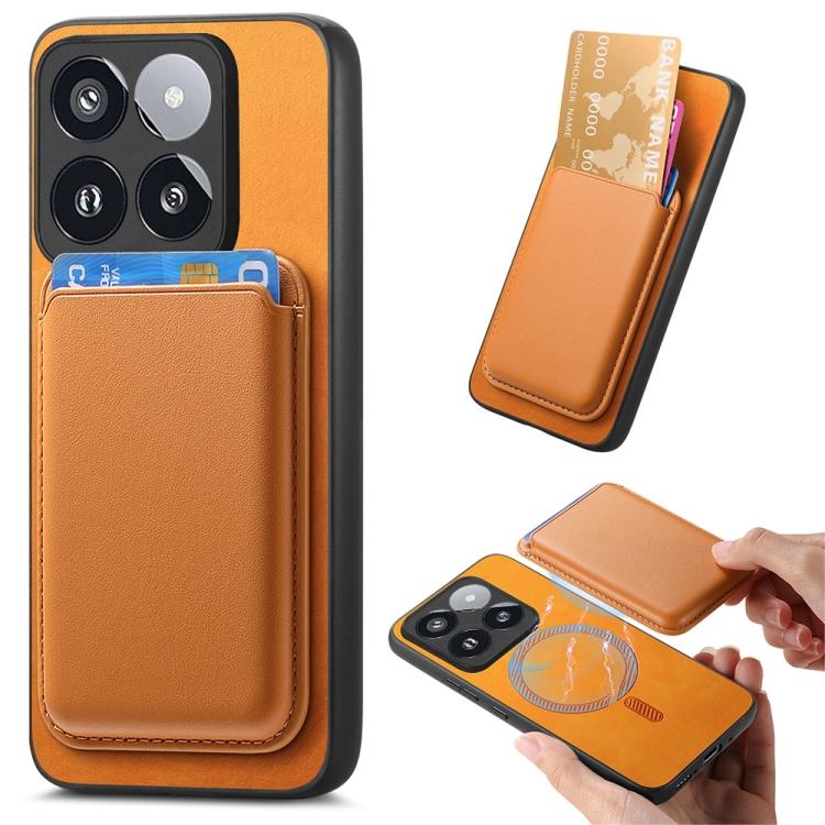

For Xiaomi 14 Pro 5G Retro Magsafe Card Bag PU Back Cover Phone Case(Yellow)