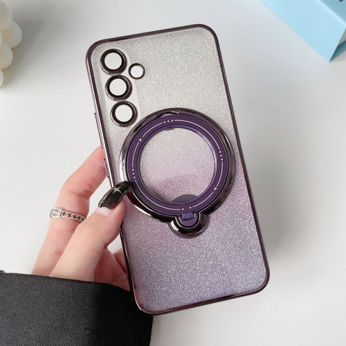 

For Samsung Galaxy S24 5G Rotation MagSafe Holder Gradient Glitter TPU Phone Case(Night Purple)