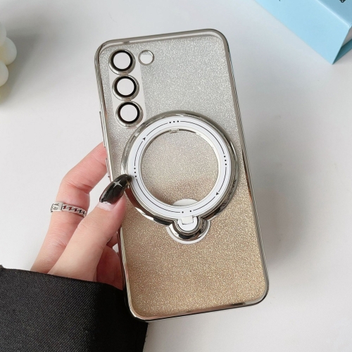 

For Samsung Galaxy S22+ 5G Rotation MagSafe Holder Gradient Glitter TPU Phone Case(Gold)