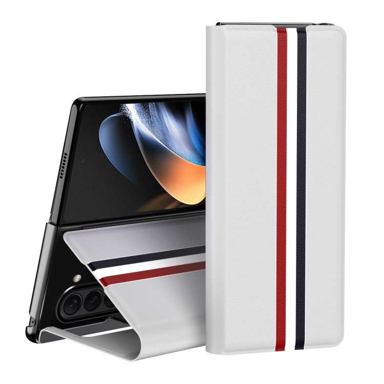

For Samsung Galaxy Z Fold6 5G Litchi Texture PU Back Phone Case with Holder(White)